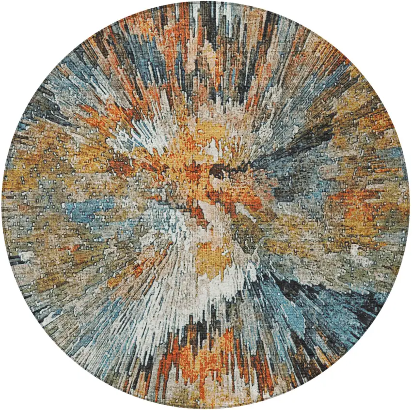 8' Taupe Orange And Ivory Round Abstract Washable Indoor Outdoor Area Rug Photo 4