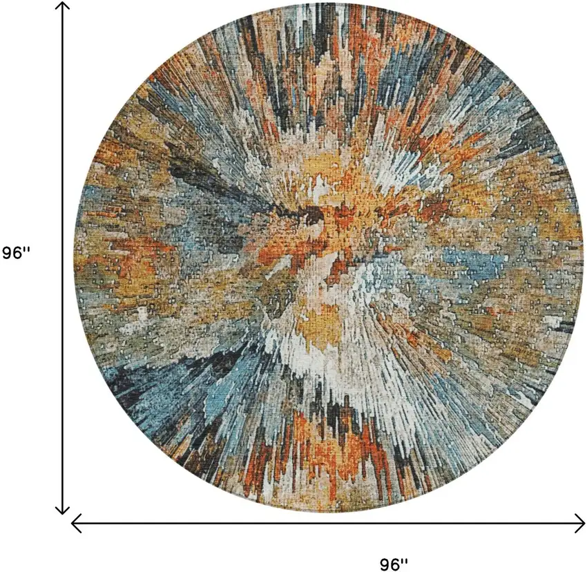 8' Taupe Orange And Ivory Round Abstract Washable Indoor Outdoor Area Rug Photo 3