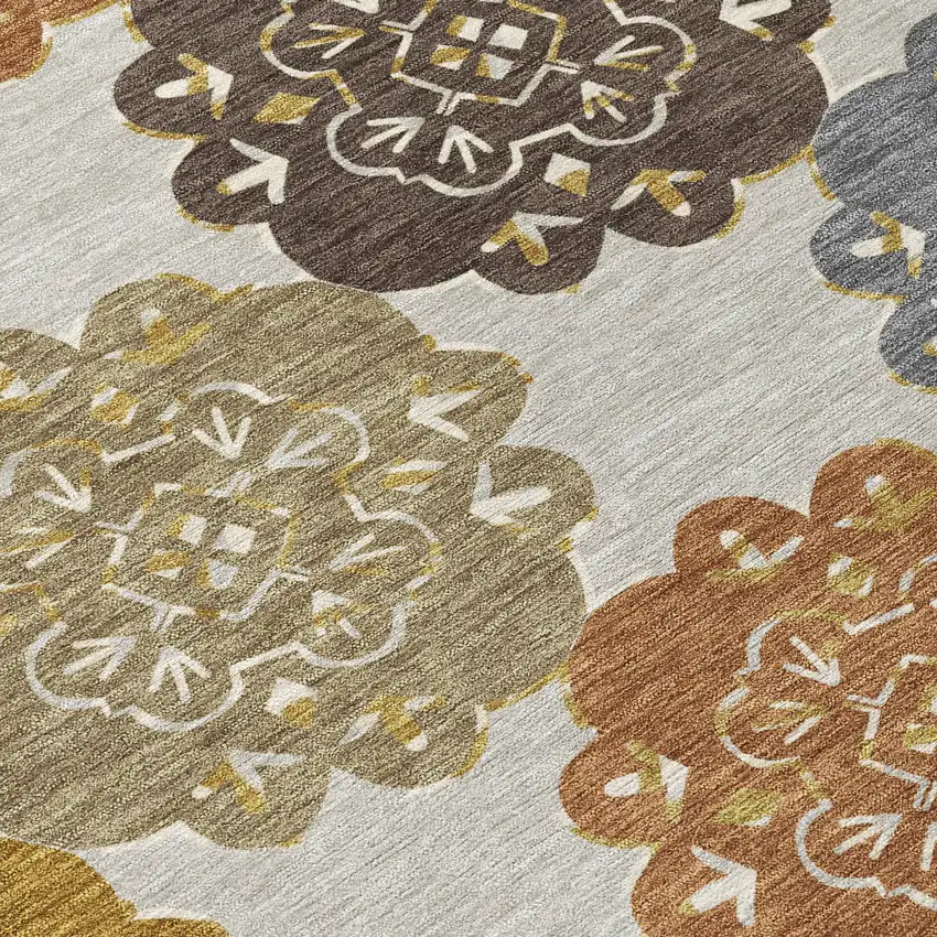 8' Taupe Orange And Ivory Round Quatrefoil Washable Indoor Outdoor Area Rug Photo 8