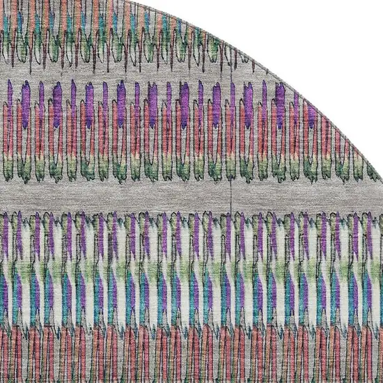 8' Taupe Purple And Blue Striped Washable Round Rug With UV Protection Photo 3