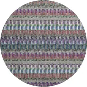 Photo of 8' Taupe Purple And Blue Striped Washable Round Rug With UV Protection