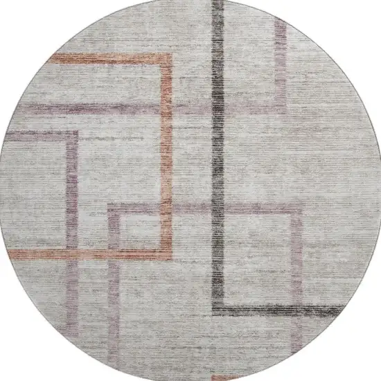 8' Taupe Purple And Copper Geometric Washable Round Rug With UV Protection Photo 4