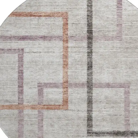 8' Taupe Purple And Copper Geometric Washable Round Rug With UV Protection Photo 3