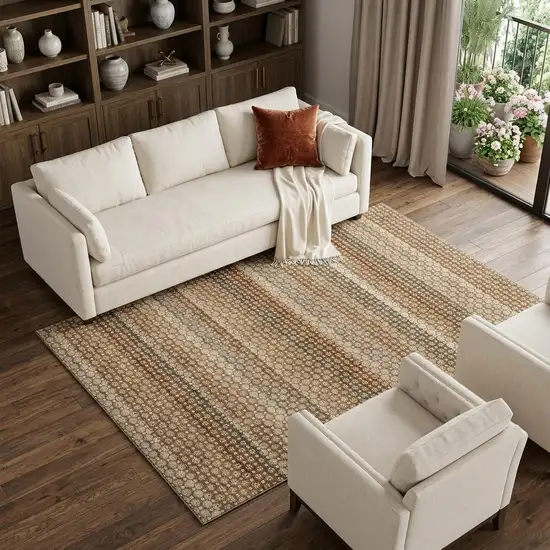 8' Taupe Rust And Brown Striped Washable Area Rug With UV Protection Photo 1
