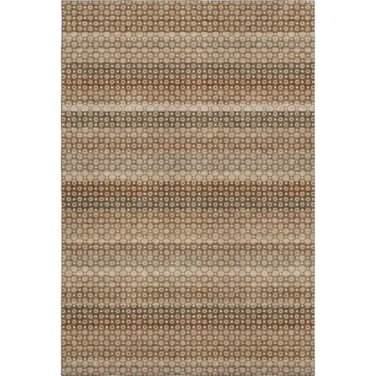 8' Taupe Rust And Brown Striped Washable Area Rug With UV Protection Photo 1