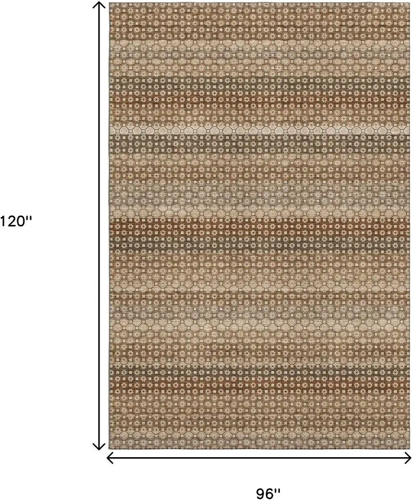 8' Taupe Rust And Brown Striped Washable Area Rug With UV Protection Photo 8