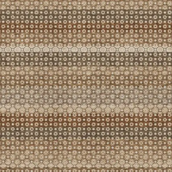 8' Taupe Rust And Brown Striped Washable Area Rug With UV Protection Photo 2