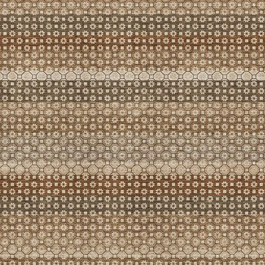 8' Taupe Rust And Brown Striped Washable Area Rug With UV Protection Photo 2