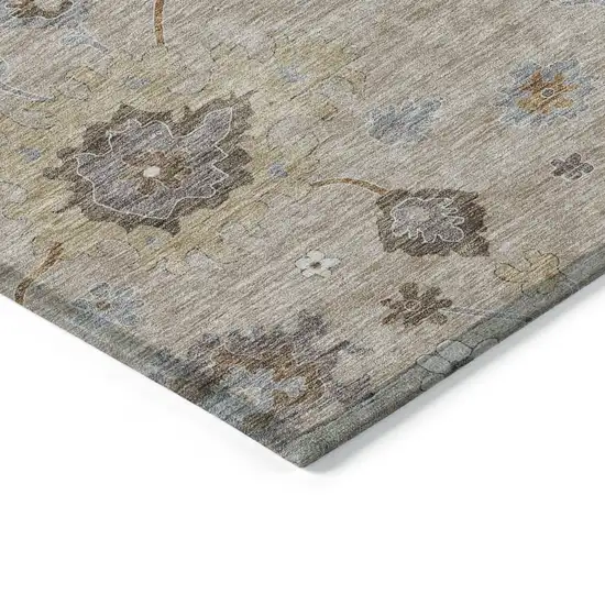 8' Taupe Silver And Gray Round Floral Washable Indoor Outdoor Area Rug Photo 3