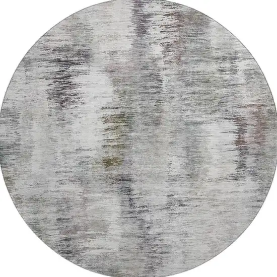 8' Taupe Silver And Purple Abstract Washable Round Rug With UV Protection Photo 3