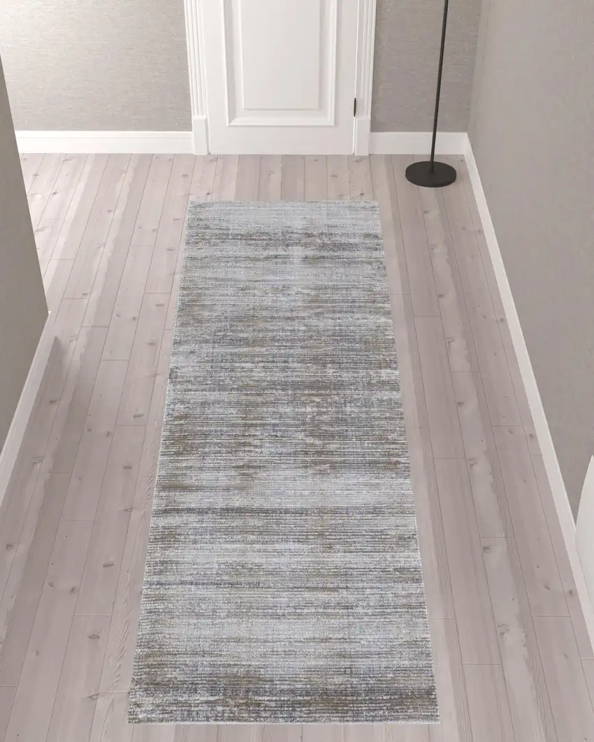 10' Taupe Silver And Tan Abstract Power Loom Runner Rug Photo 2
