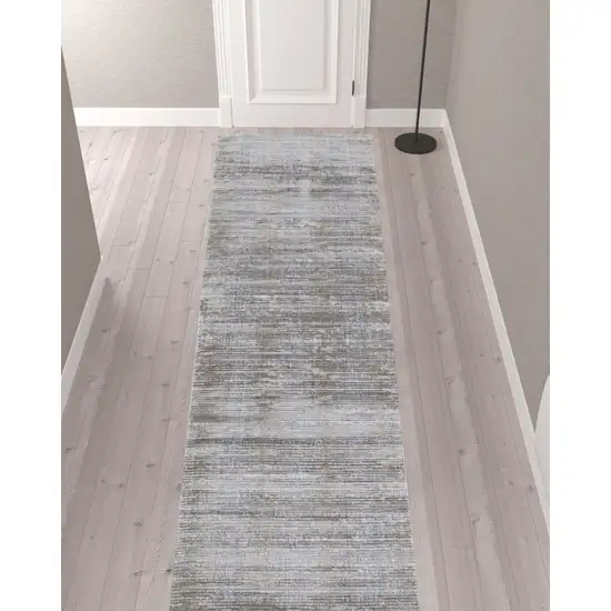 12' Taupe Silver And Tan Abstract Power Loom Runner Rug Photo 2