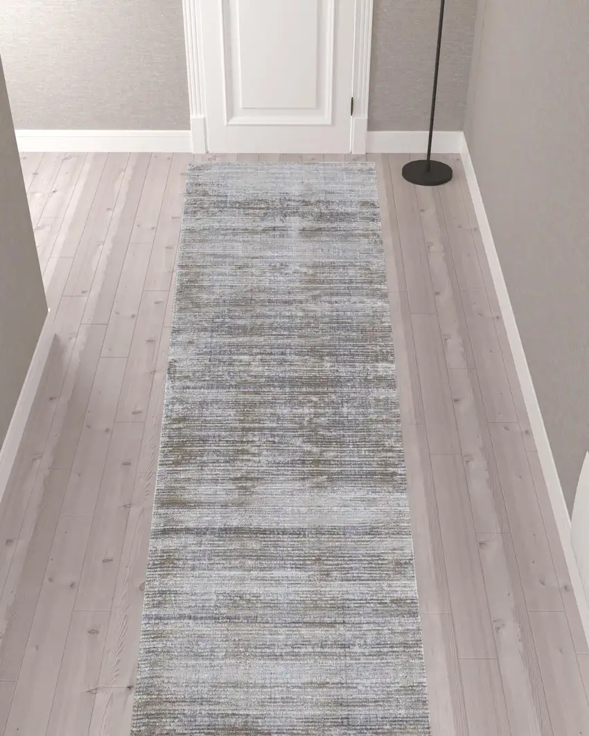 12' Taupe Silver And Tan Abstract Power Loom Runner Rug Photo 2