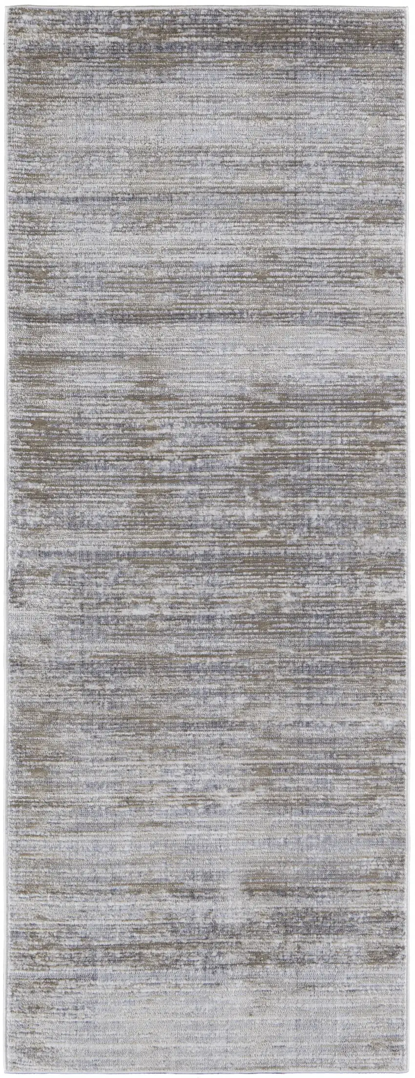 12' Taupe Silver And Tan Abstract Power Loom Runner Rug Photo 1