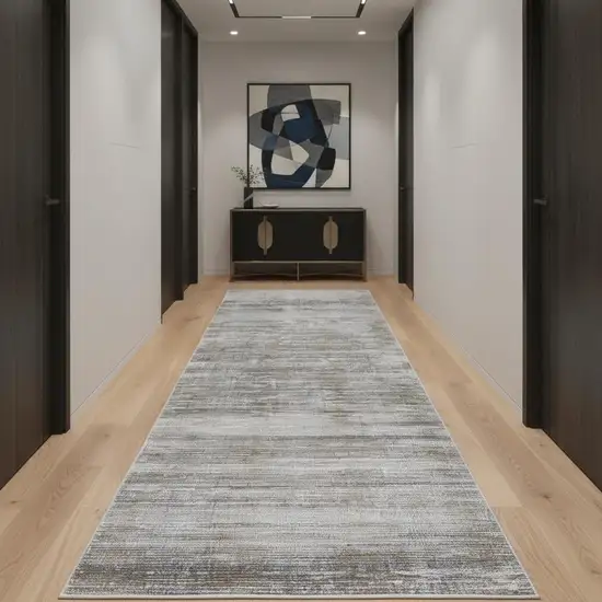 12' Taupe Silver And Tan Abstract Power Loom Runner Rug Photo 1