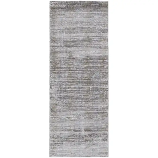 12' Taupe Silver And Tan Abstract Power Loom Runner Rug Photo 2