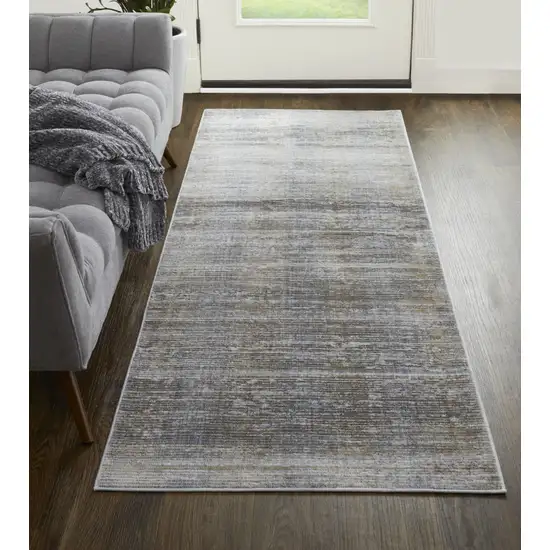 12' Taupe Silver And Tan Abstract Power Loom Runner Rug Photo 4