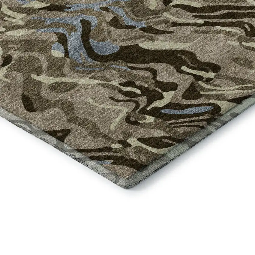 8' Taupe Sky Blue And Beige Abstract Washable Round Rug With UV Protection Photo 6