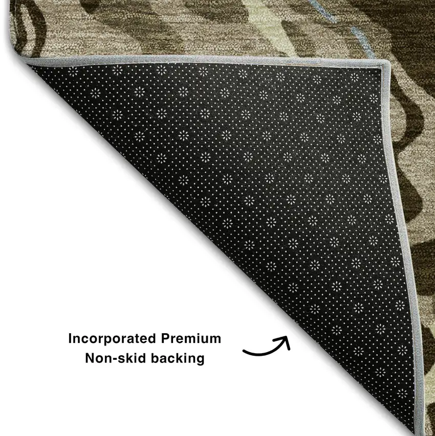 8' Taupe Sky Blue And Beige Abstract Washable Round Rug With UV Protection Photo 5