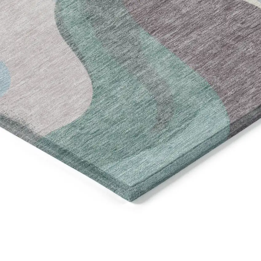 8' Taupe Sky Blue And Ivory Round Abstract Washable Indoor Outdoor Area Rug Photo 6