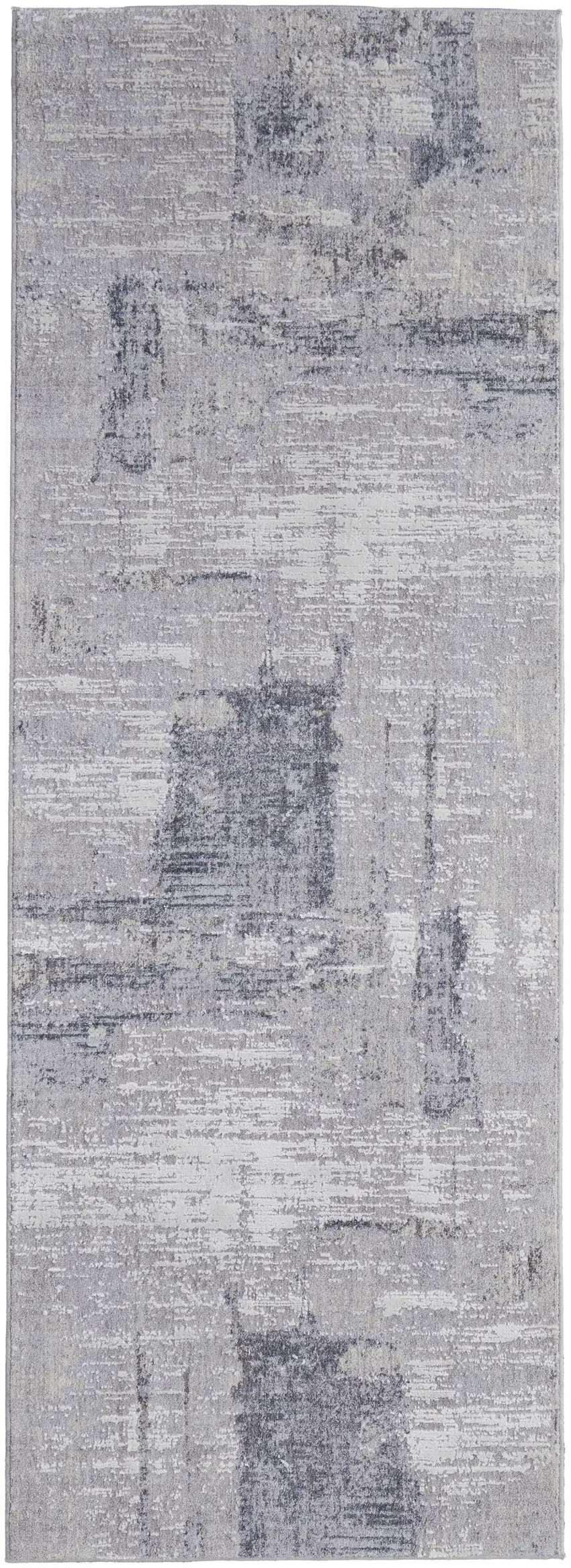 8' Taupe Tan And Blue Abstract Power Loom Distressed Stain Resistant Runner Rug Photo 1