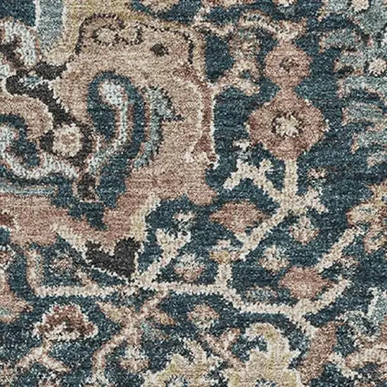 8' Taupe Teal And Brown Floral Washable Area Rug With UV Protection Photo 2