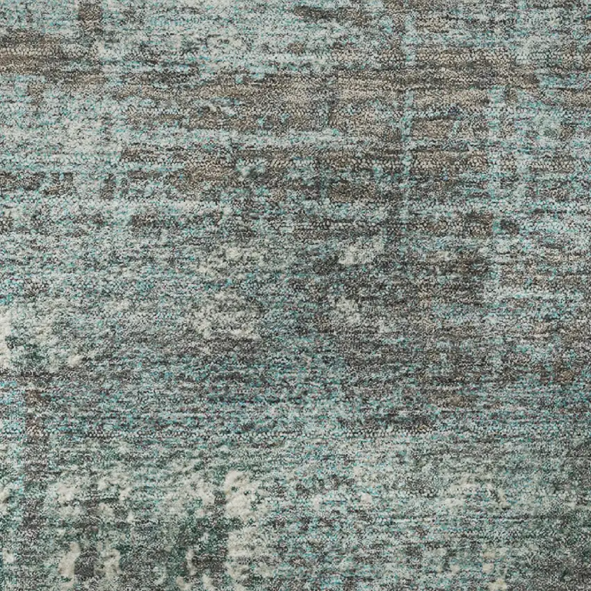 8' Taupe Teal And Ivory Geometric Washable Round Rug With UV Protection Photo 9