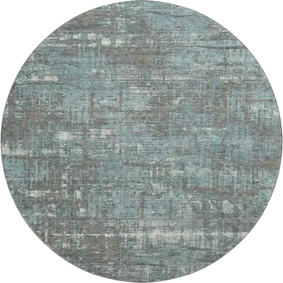 8' Taupe Teal And Ivory Geometric Washable Round Rug With UV Protection Photo 1