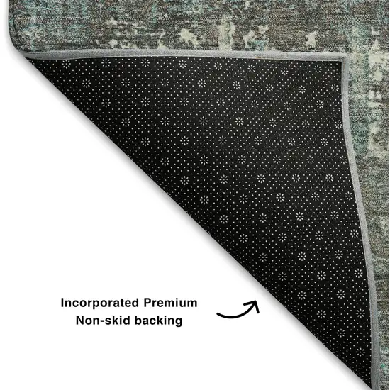 8' Taupe Teal And Ivory Geometric Washable Round Rug With UV Protection Photo 6