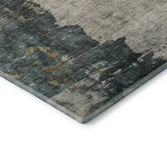 8' Taupe Teal And Pink Abstract Washable Round Rug With UV Protection Photo 6