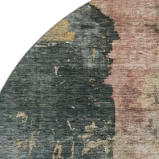 8' Taupe Teal And Pink Abstract Washable Round Rug With UV Protection Photo 2