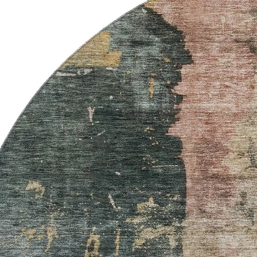 8' Taupe Teal And Pink Abstract Washable Round Rug With UV Protection Photo 2