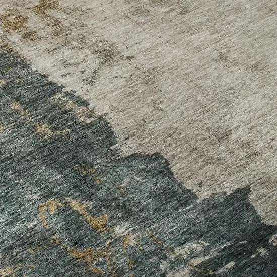 8' Taupe Teal And Pink Abstract Washable Round Rug With UV Protection Photo 8