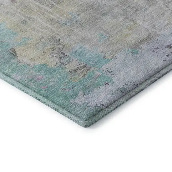 8' Taupe Teal And Purple Abstract Washable Area Rug With UV Protection Photo 7