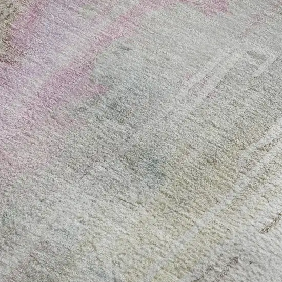 8' Taupe Teal And Purple Abstract Washable Area Rug With UV Protection Photo 2