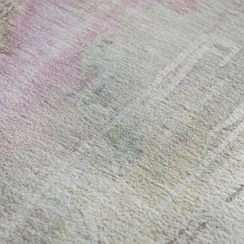 8' Taupe Teal And Purple Abstract Washable Area Rug With UV Protection Photo 2