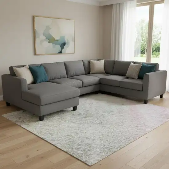 8' Taupe Teal And Purple Abstract Washable Area Rug With UV Protection Photo 2