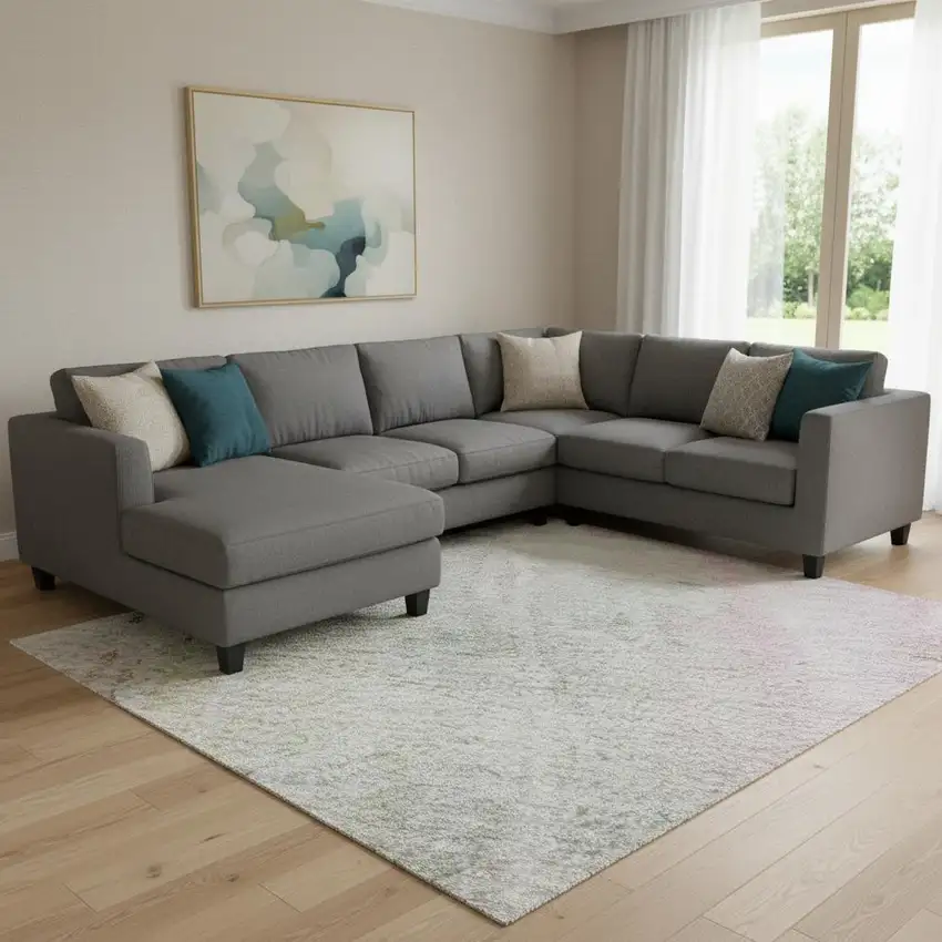 8' Taupe Teal And Purple Abstract Washable Area Rug With UV Protection Photo 2