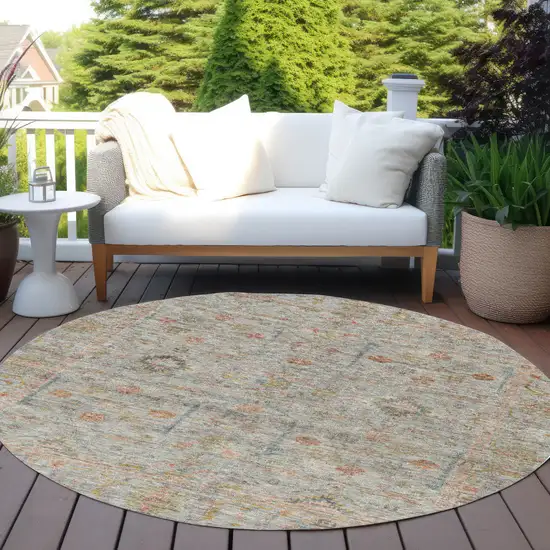 8' Taupe Terra Cotta And Tan Round Floral Washable Indoor Outdoor Area Rug Photo 8