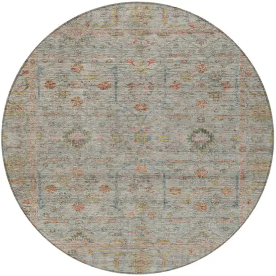 8' Taupe Terra Cotta And Tan Round Floral Washable Indoor Outdoor Area Rug Photo 7