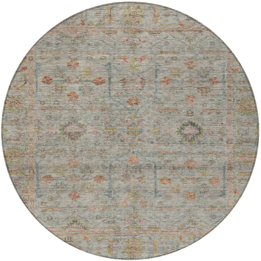 8' Taupe Terra Cotta And Tan Round Floral Washable Indoor Outdoor Area Rug Photo 7