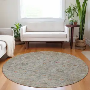 Photo of 8' Taupe Terra Cotta And Tan Round Floral Washable Indoor Outdoor Area Rug