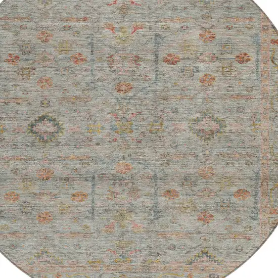 8' Taupe Terra Cotta And Tan Round Floral Washable Indoor Outdoor Area Rug Photo 6