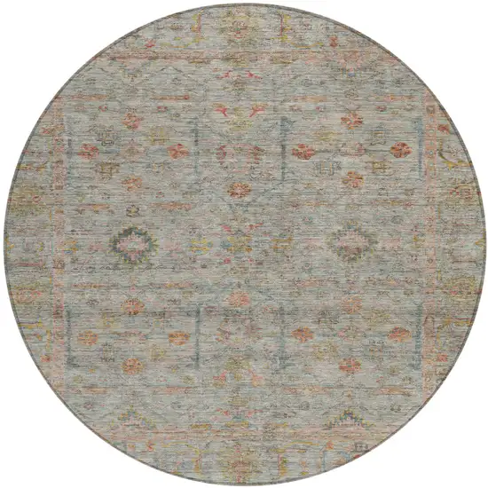 8' Taupe Terra Cotta And Tan Round Floral Washable Indoor Outdoor Area Rug Photo 2