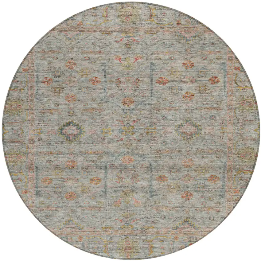 8' Taupe Terra Cotta And Tan Round Floral Washable Indoor Outdoor Area Rug Photo 2