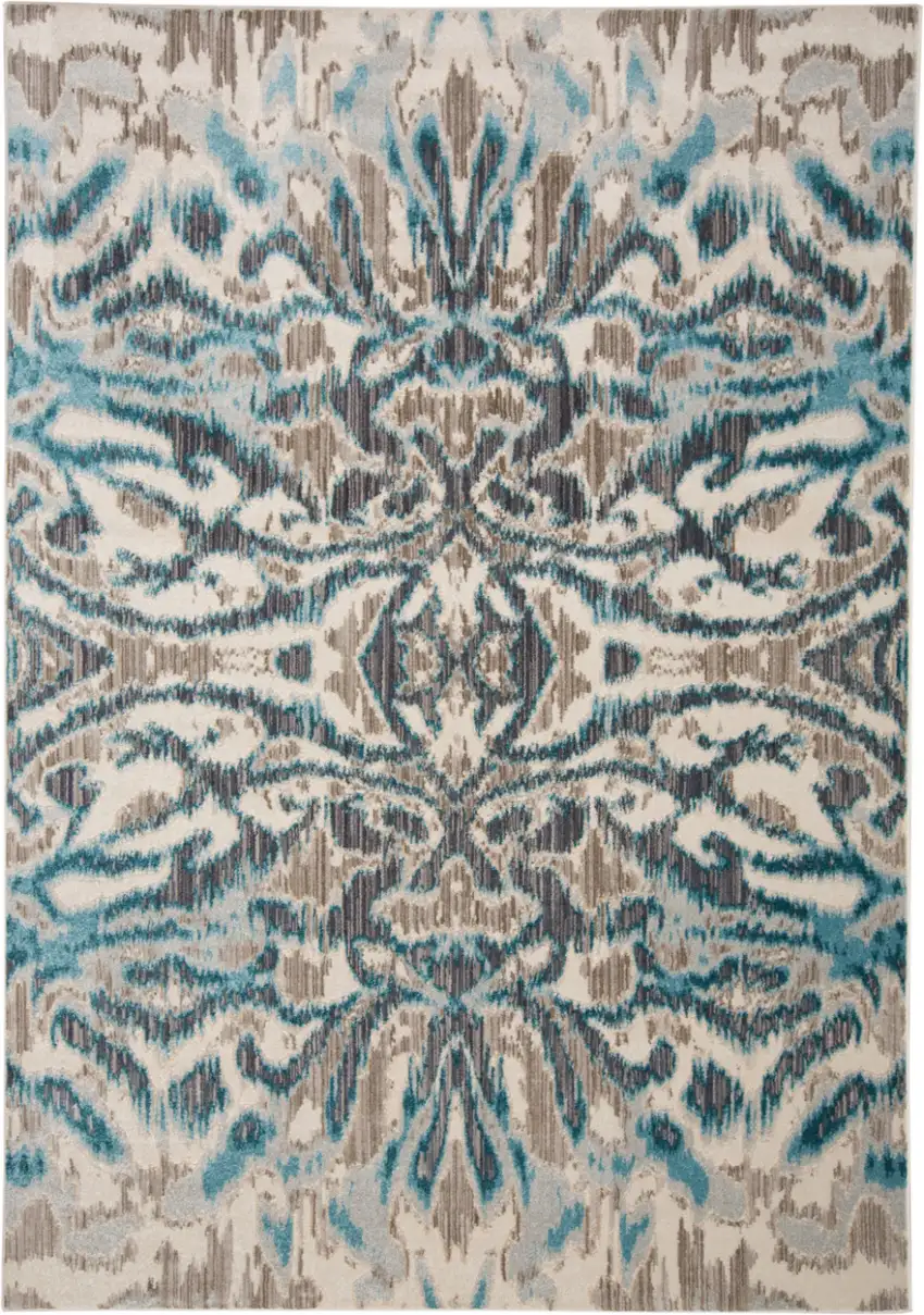 8' Taupe and Blue Abstract Power Loom Runner Rug Photo 2