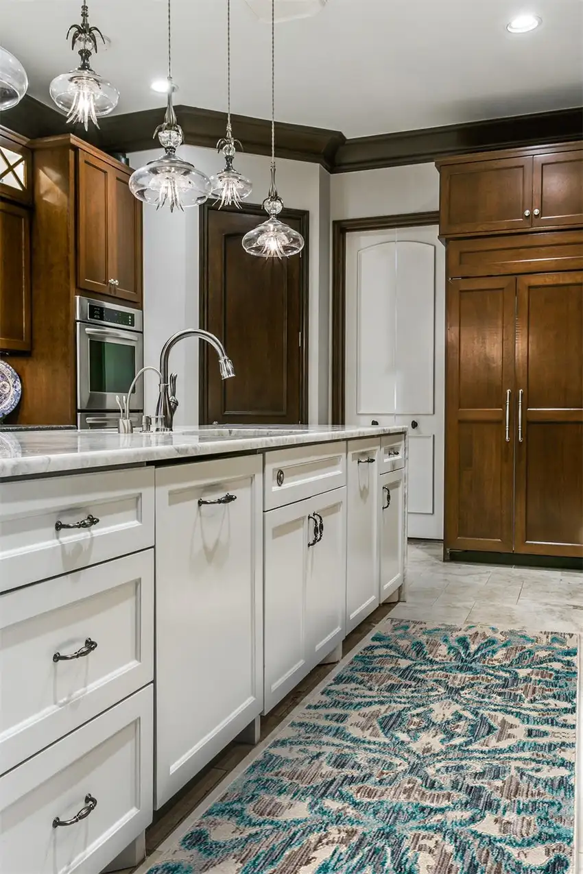 8' Taupe and Blue Abstract Power Loom Runner Rug Photo 9