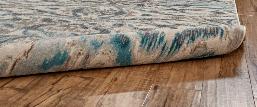 8' Taupe and Blue Abstract Power Loom Runner Rug Photo 7
