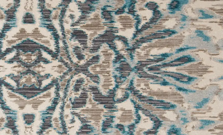 8' Taupe and Blue Abstract Power Loom Runner Rug Photo 6
