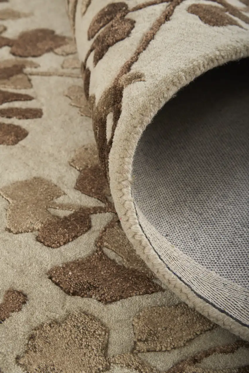 8' Taupe and Brown Floral Hand Tufted Runner Rug Photo 6
